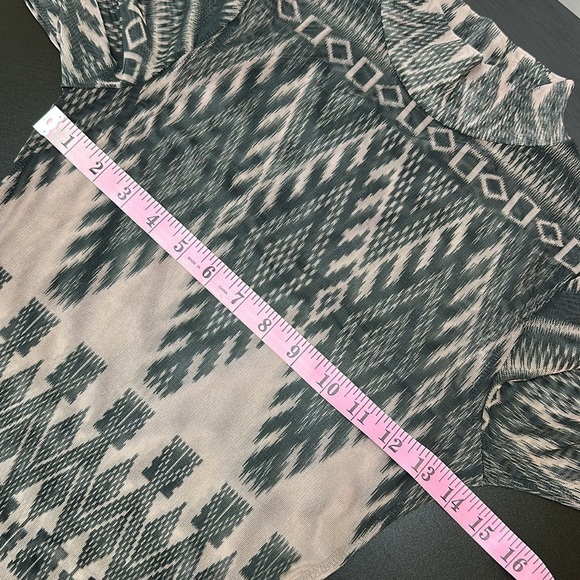 Nylon Apparel Southwest Aztec Print Mesh Sheer Bodysuit Mock Neck Medium - Picture 8 of 12